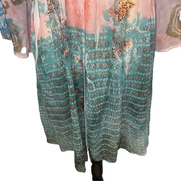 S Twelve Semi Sheer Blingy Dress Cover Up Y2K Gauzy Boho Beach Gypsy Fairy Sz L - Picture 3 of 12